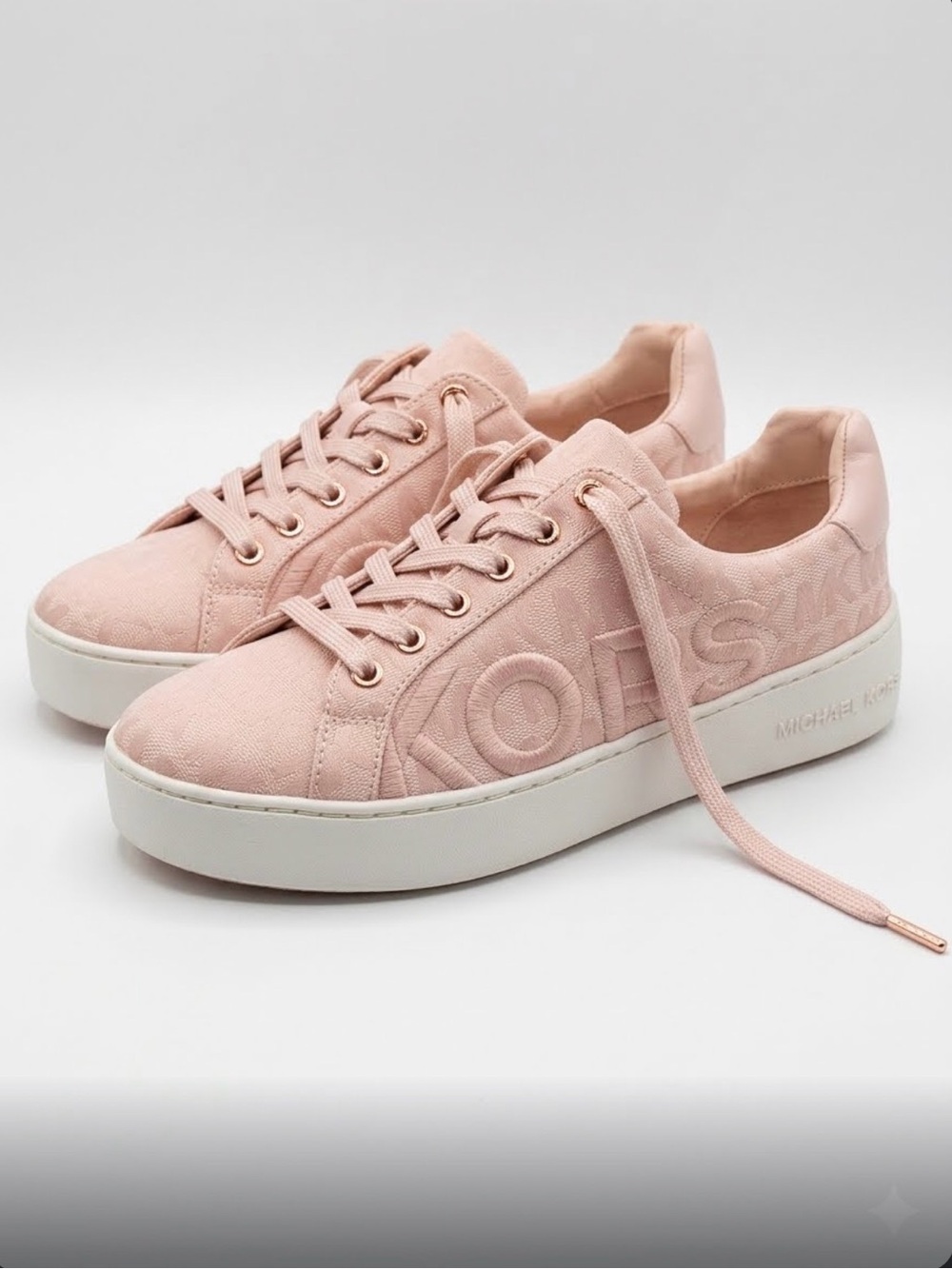 Michael Kors Poppy Embroidered Logo Jacquard Platform Sneakers - Pink Size 6.5